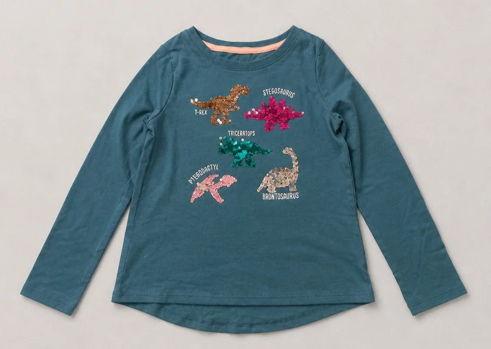 NWT Cat & Jack Sequins Dinosaur Long Sleeve Top Size 6/6X